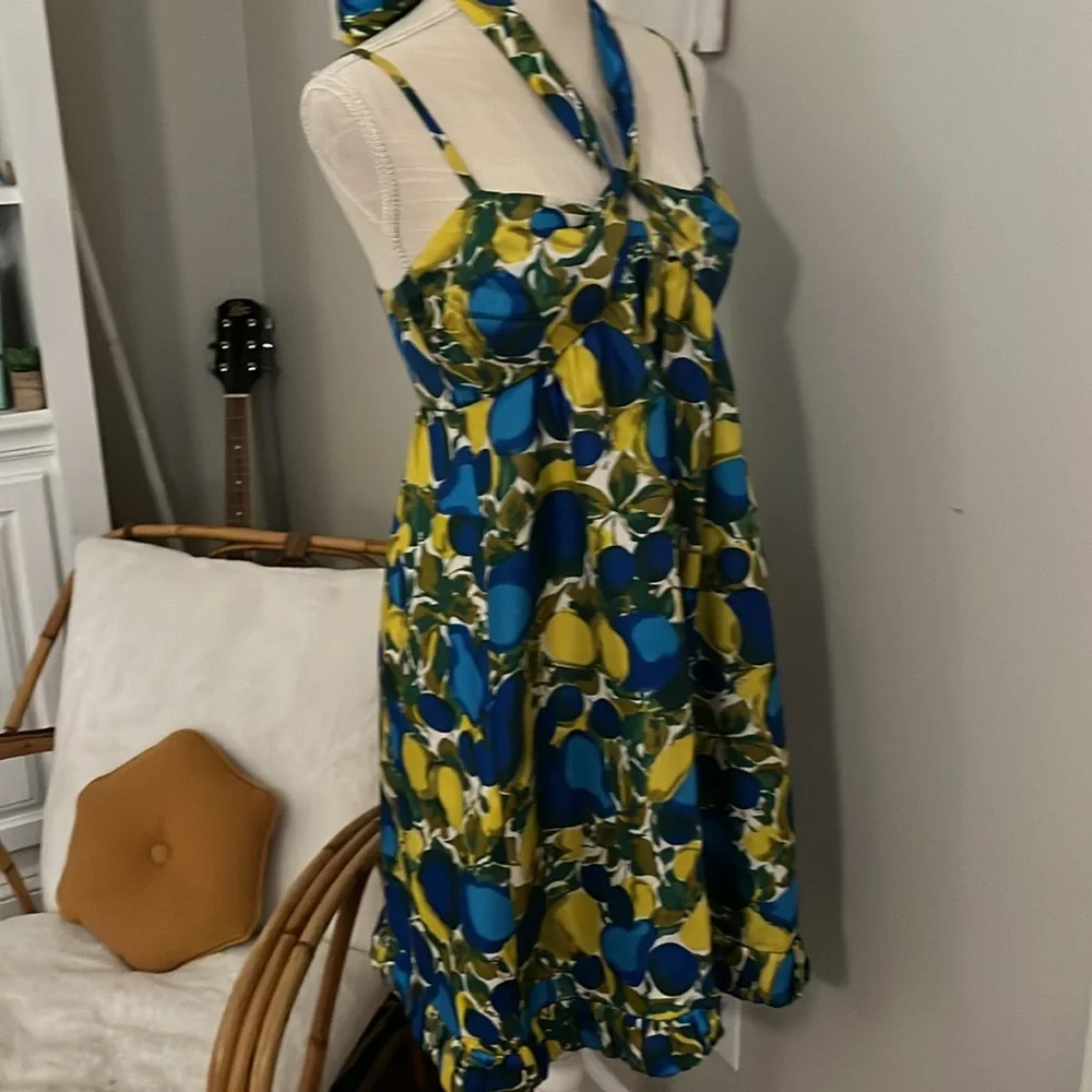 Rebecca Taylor Royal Blue green and olive color Silk Dress size 6 - Picture 4 of 16